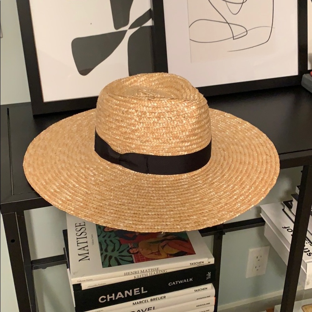 Lack Of Color Natural Straw Boater Hat with Black Band